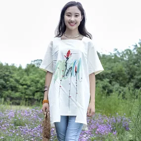 Elegant White Cotton-Linen Short Sleeve Blouse for Women