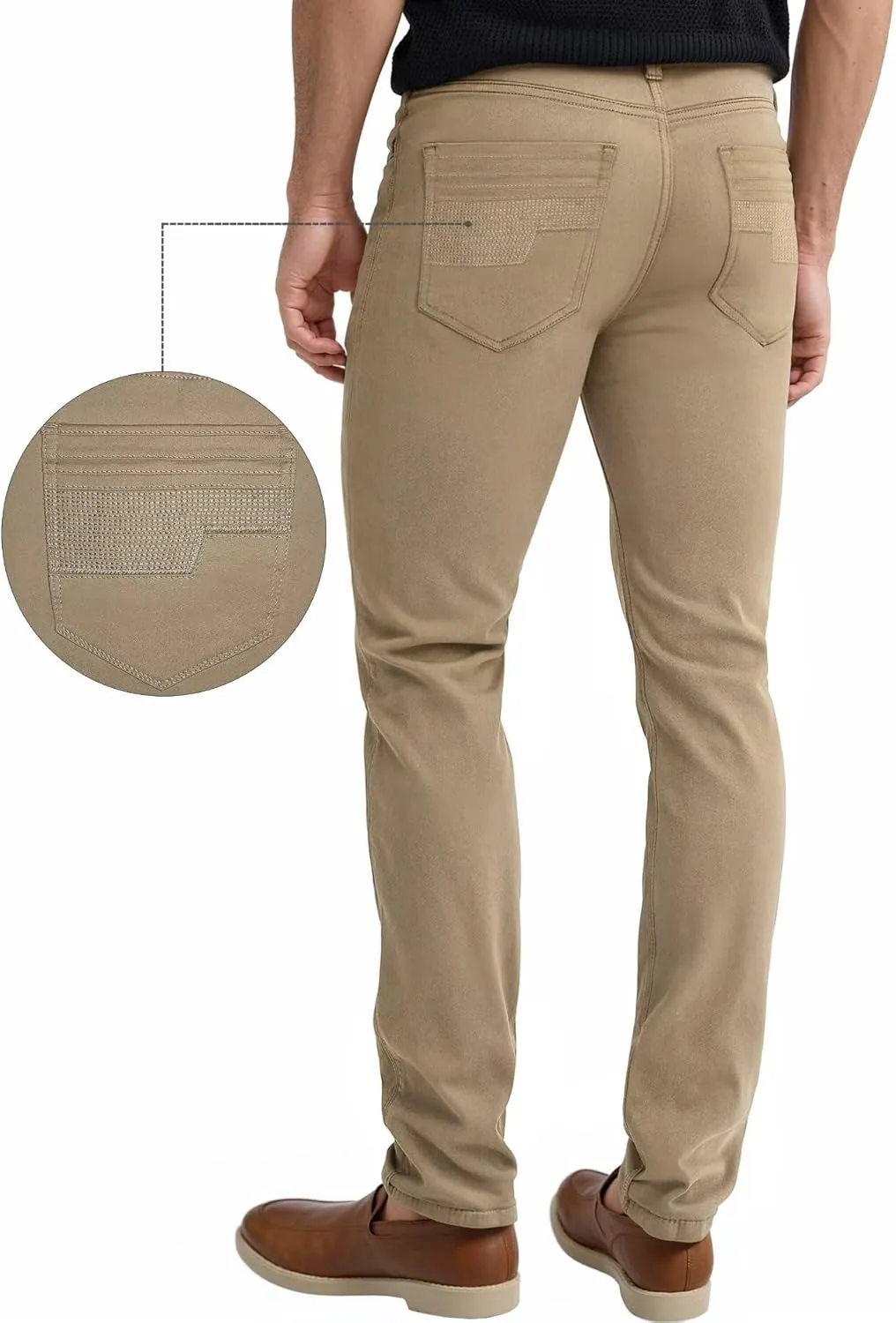 ETHANOL Mens Comfortable Stretch Trousers Slim Fit Straight Leg Stylish Design Pants