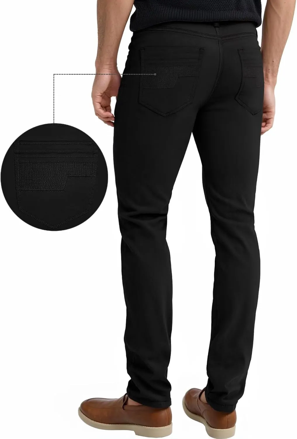 ETHANOL Mens Comfortable Stretch Trousers Slim Fit Straight Leg Stylish Design Pants