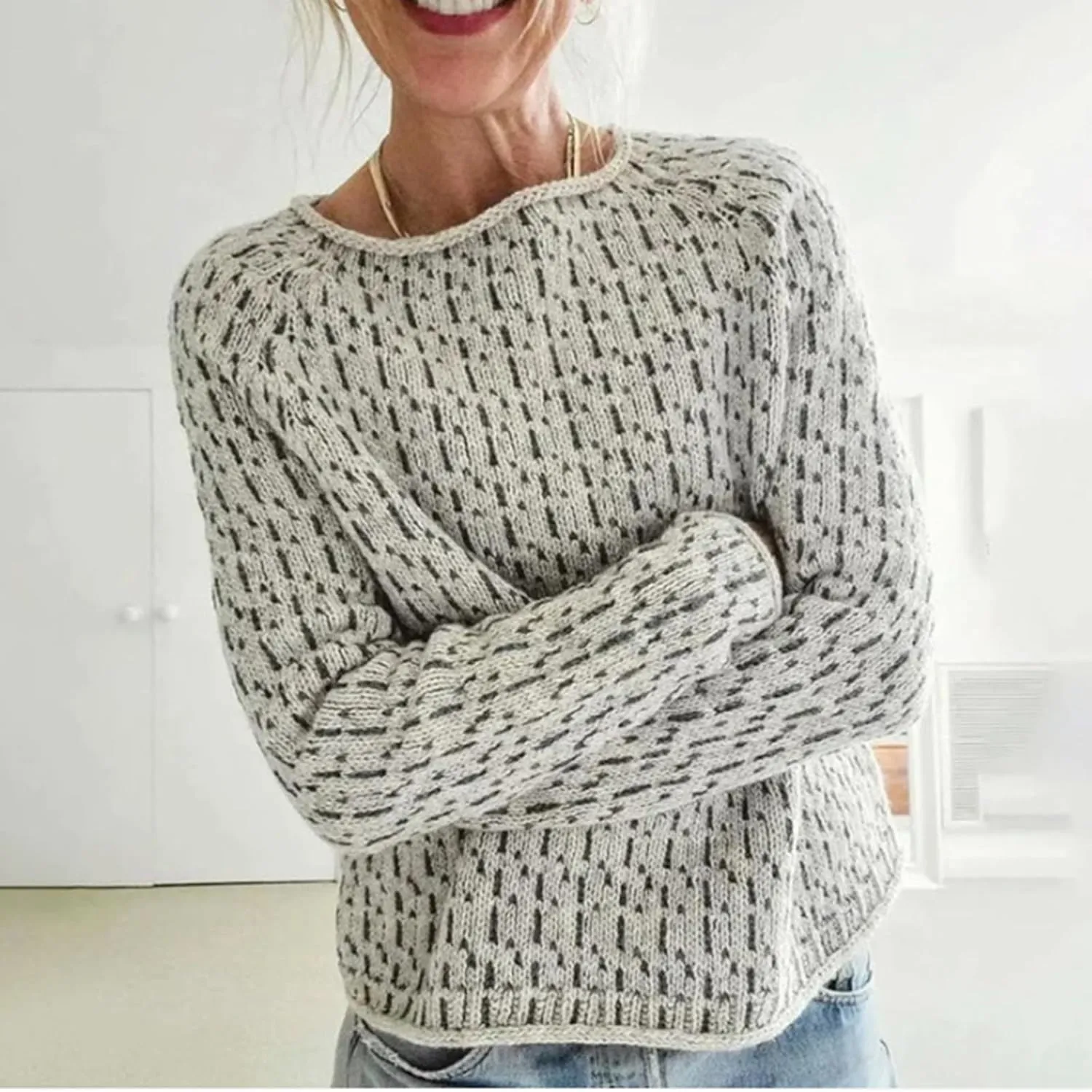 Fair Isle Sweater Women,Xmas Vintage Long Sleeve Boat Neck Retro Lightweight Pullover Top for Fall Winter