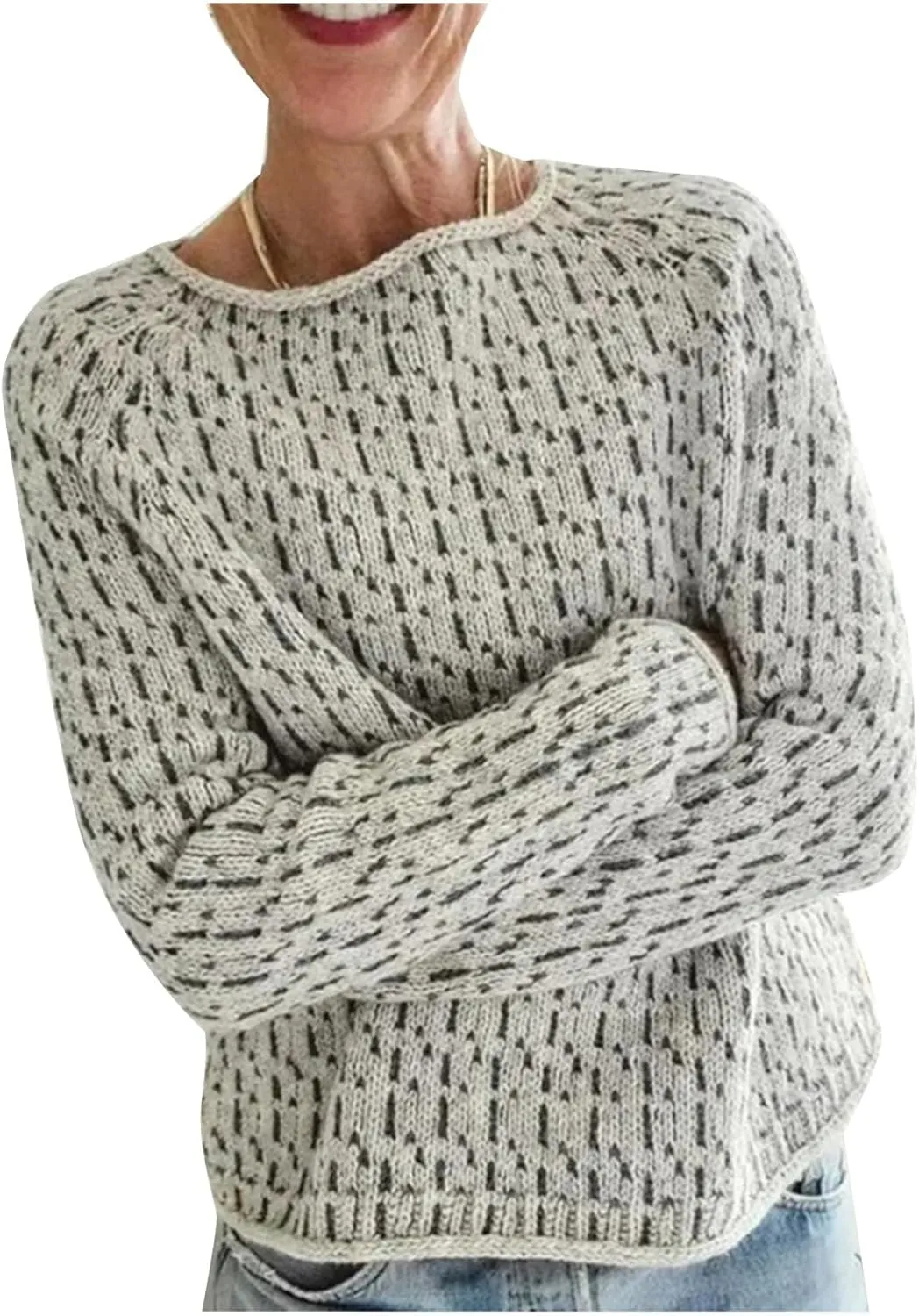 Fair Isle Sweater Women,Xmas Vintage Long Sleeve Boat Neck Retro Lightweight Pullover Top for Fall Winter