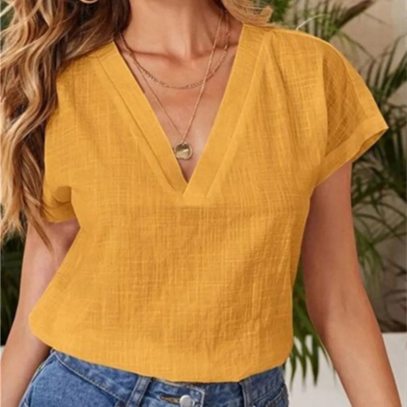 Ginevra - Relaxed V-Neck Linen Blouse for Women