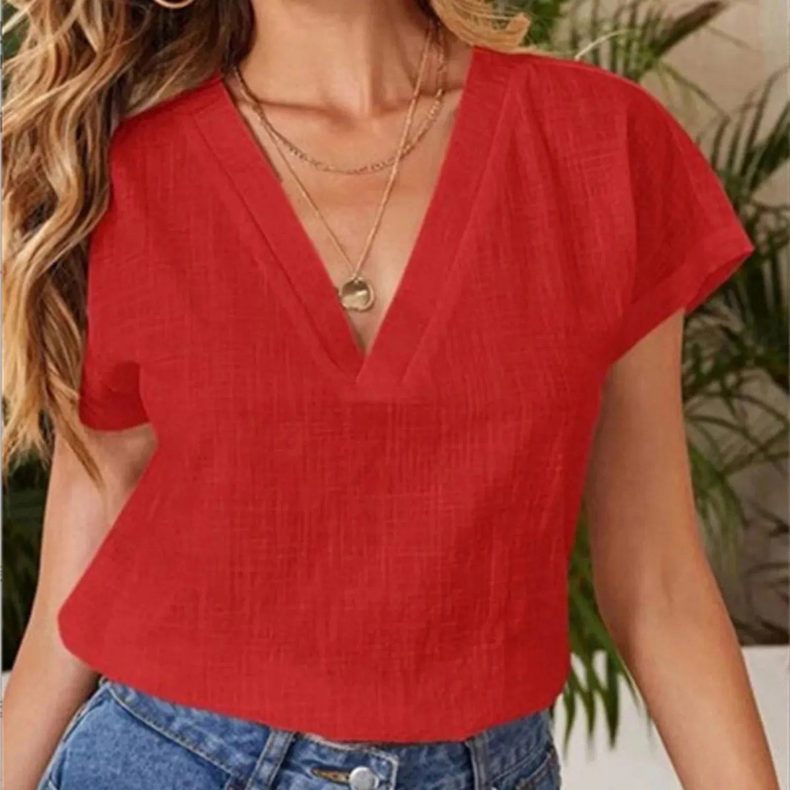 Ginevra - Relaxed V-Neck Linen Blouse for Women