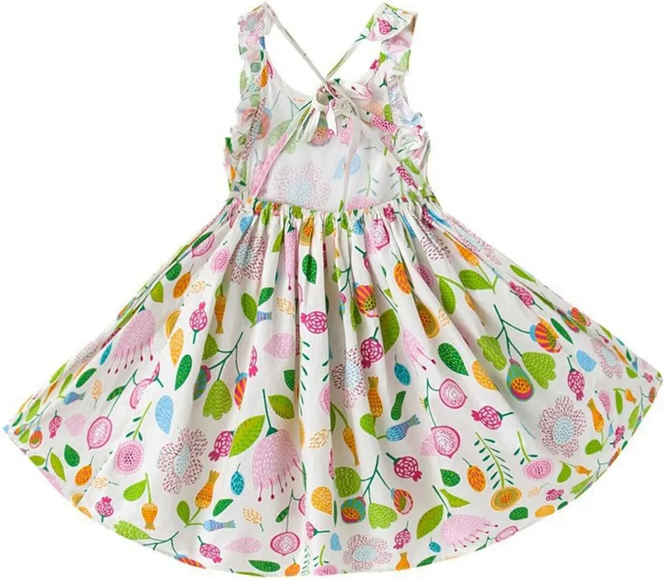Girls' 2T-14 Casual Sundress Summer Autumn Clothes Cotton Floral Dress