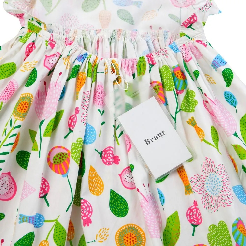 Girls' 2T-14 Casual Sundress Summer Autumn Clothes Cotton Floral Dress