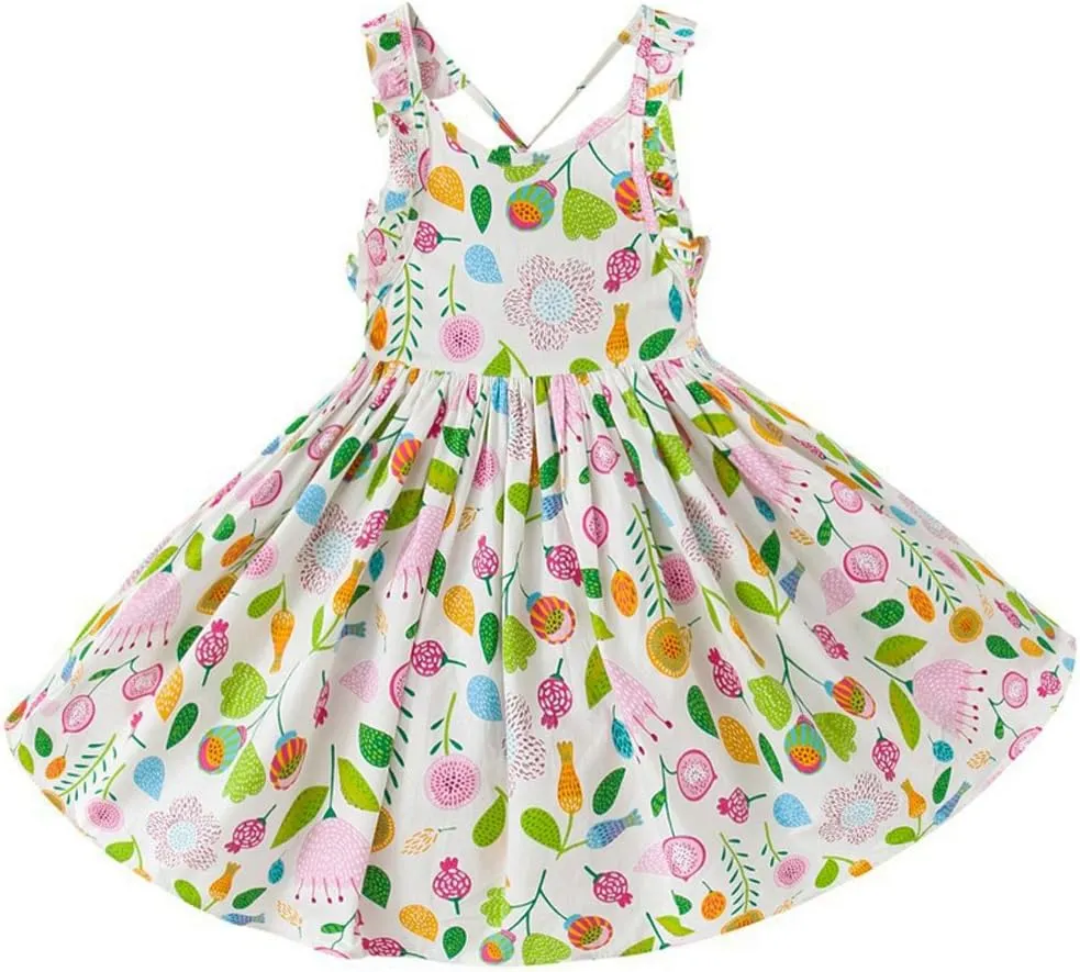 Girls' 2T-14 Casual Sundress Summer Autumn Clothes Cotton Floral Dress