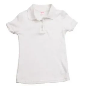 Girls White Short Sleeve Soft Knit Polo with Picot Collar