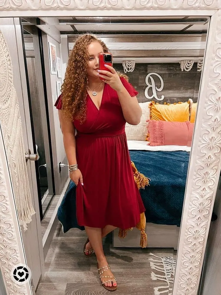 GRECERELLE Spring Summer Dress for Women Casual Ruffle Short Sleeve Wrap V-Neck Dress
