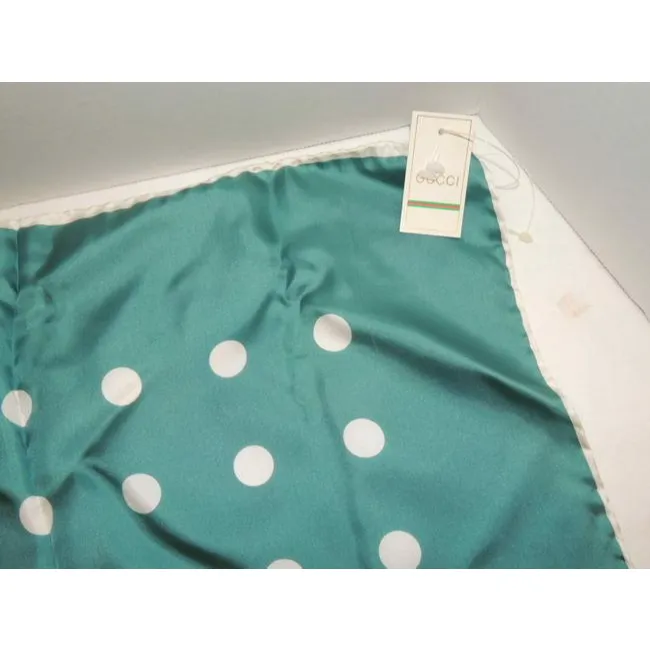 Gucci Teal White Polka Dot Silk Abstract Print Scarf