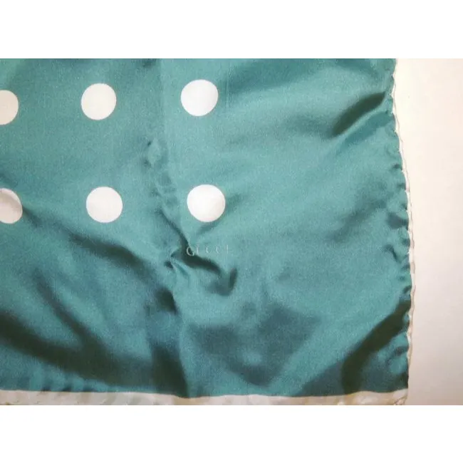 Gucci Teal White Polka Dot Silk Abstract Print Scarf