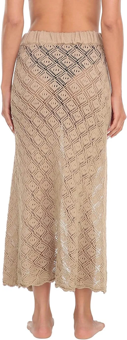 HDE Womens Crochet Cotton Maxi Skirt Beach Cover Up Hollow Knit Swimsuit Coverup