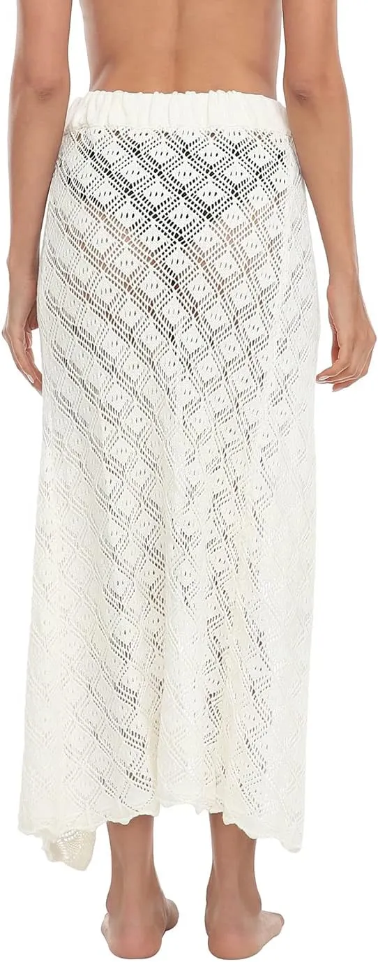 HDE Womens Crochet Cotton Maxi Skirt Beach Cover Up Hollow Knit Swimsuit Coverup