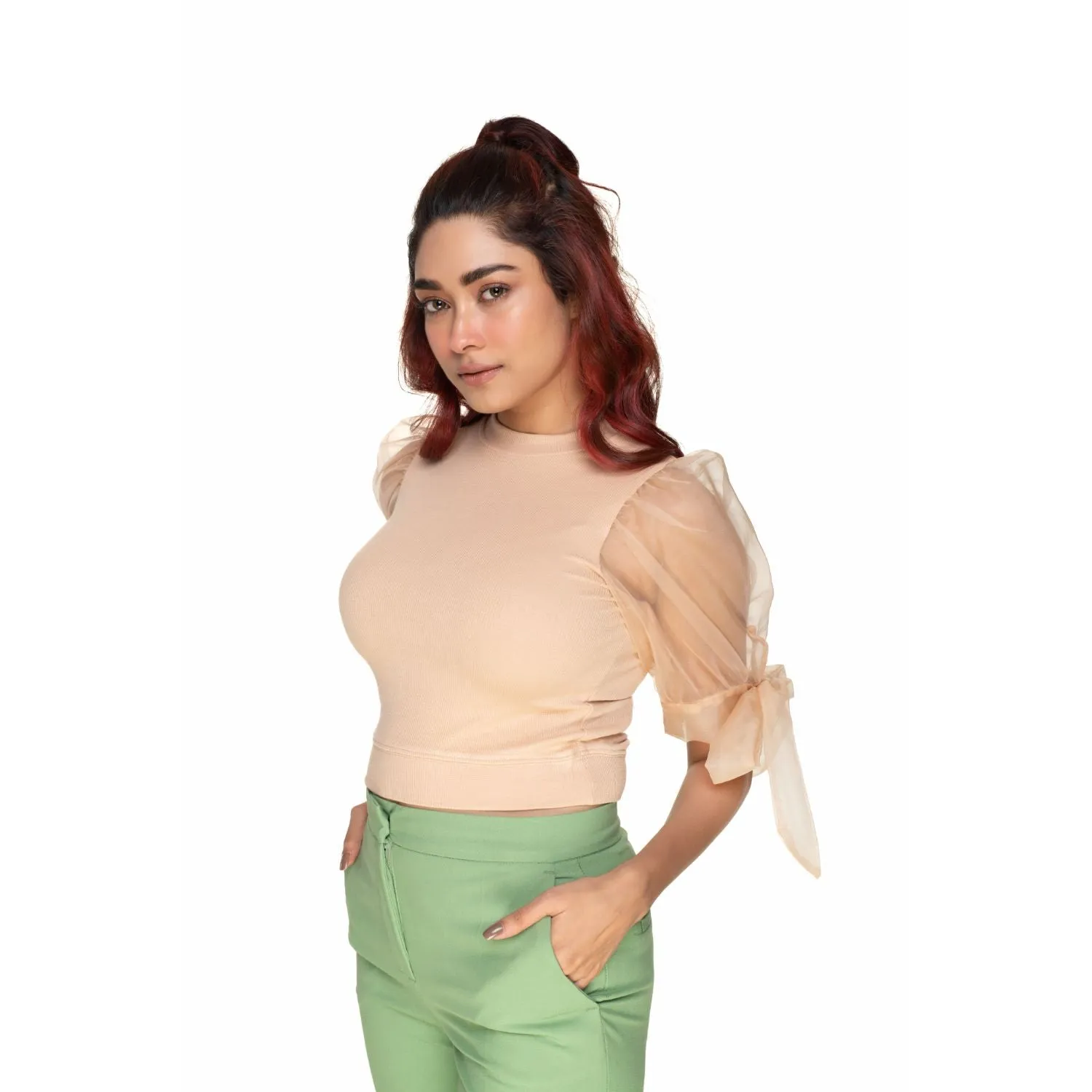 Hosiery Blouses- Bow Tie Up Sleeves