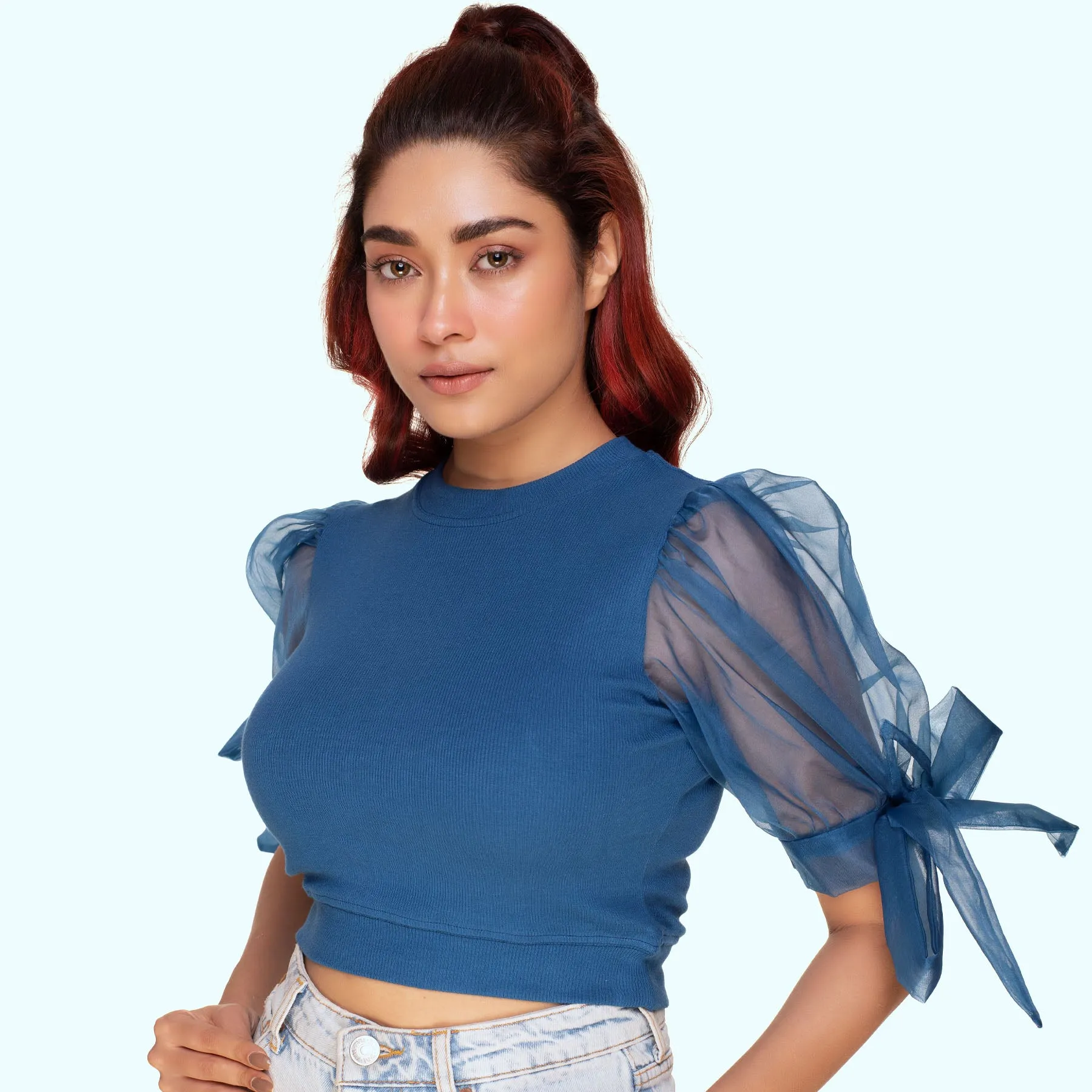Hosiery Blouses- Bow Tie Up Sleeves
