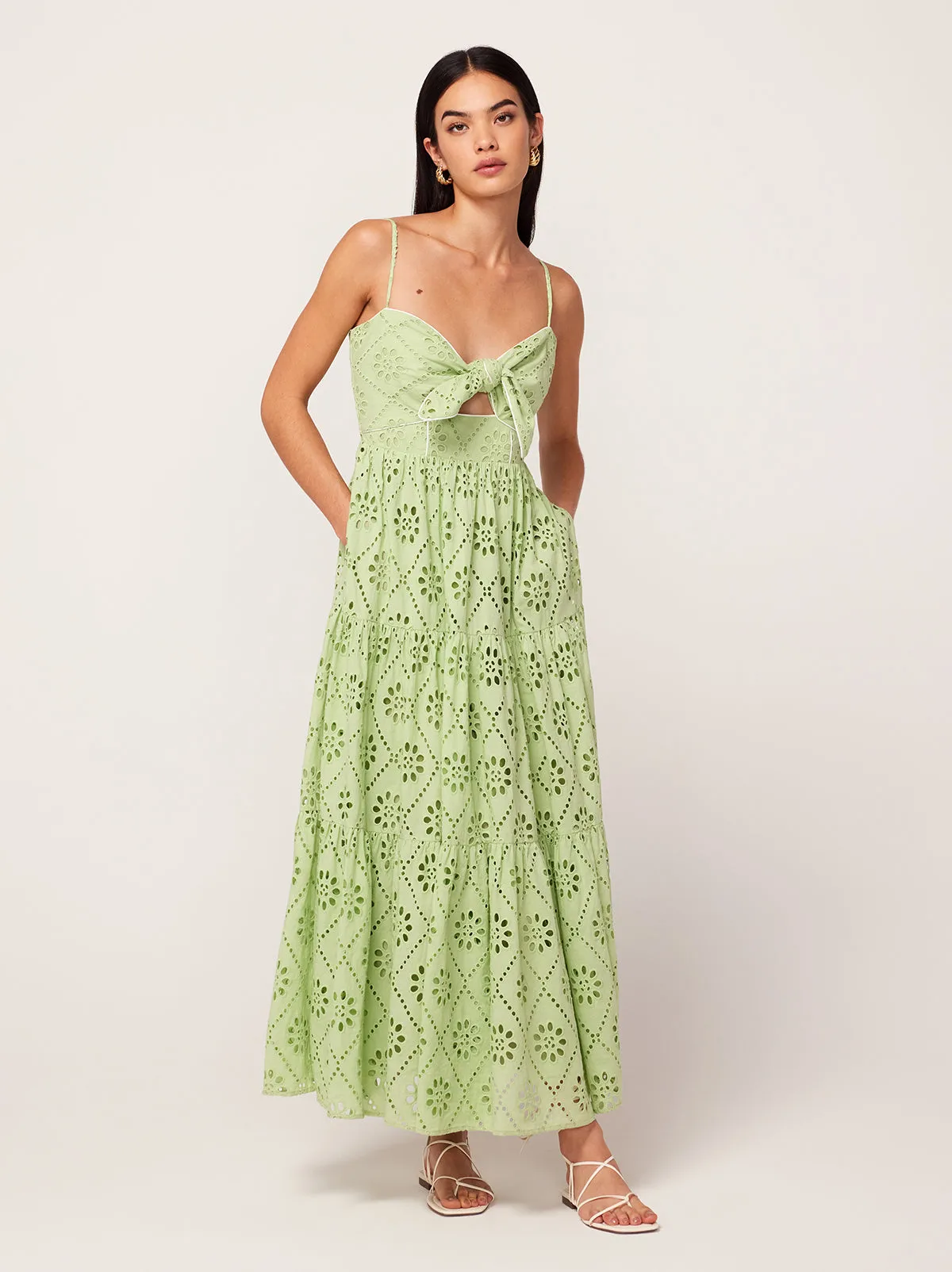 Immy Pistachio Broderie Midi Dress