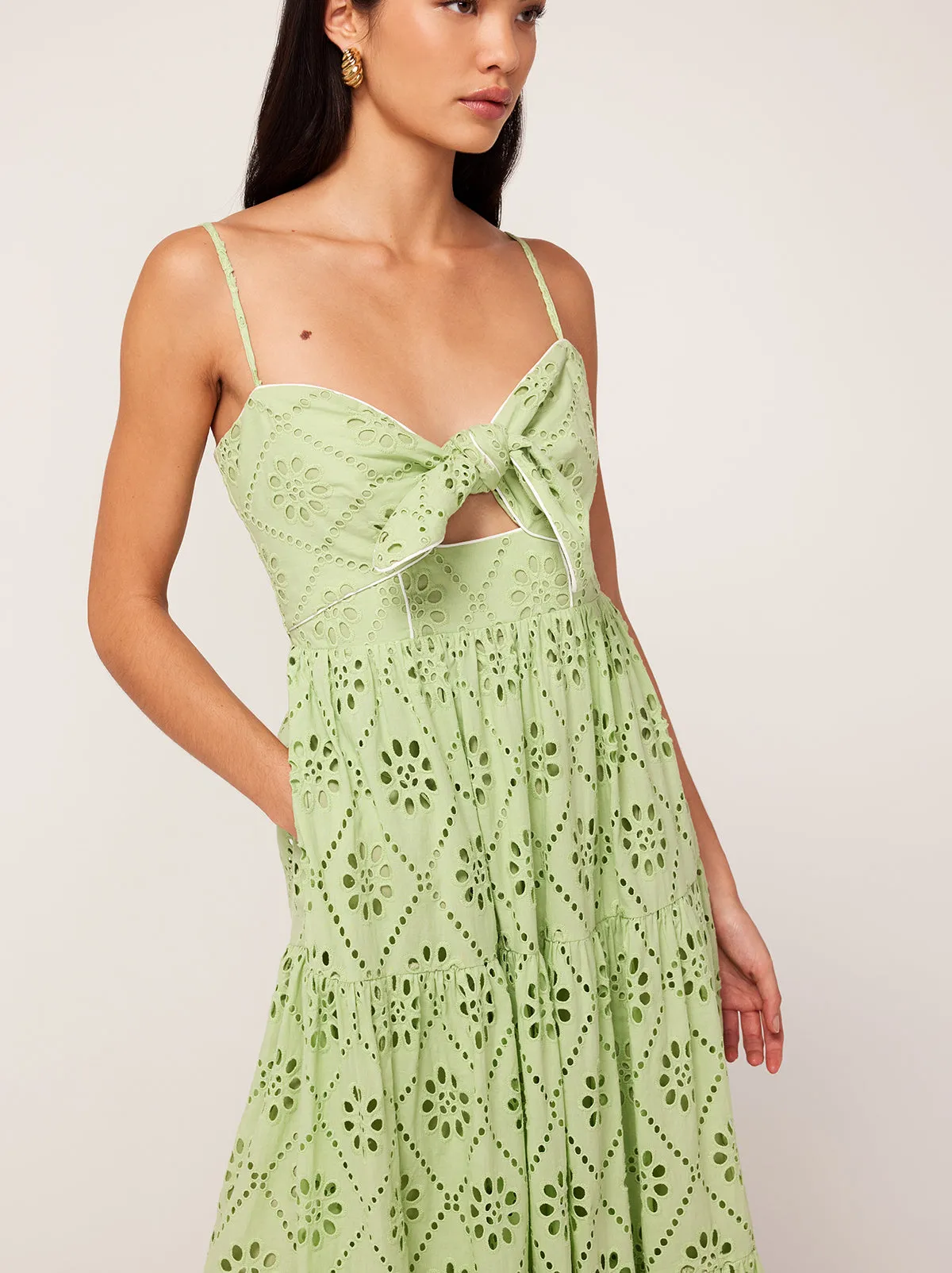 Immy Pistachio Broderie Midi Dress