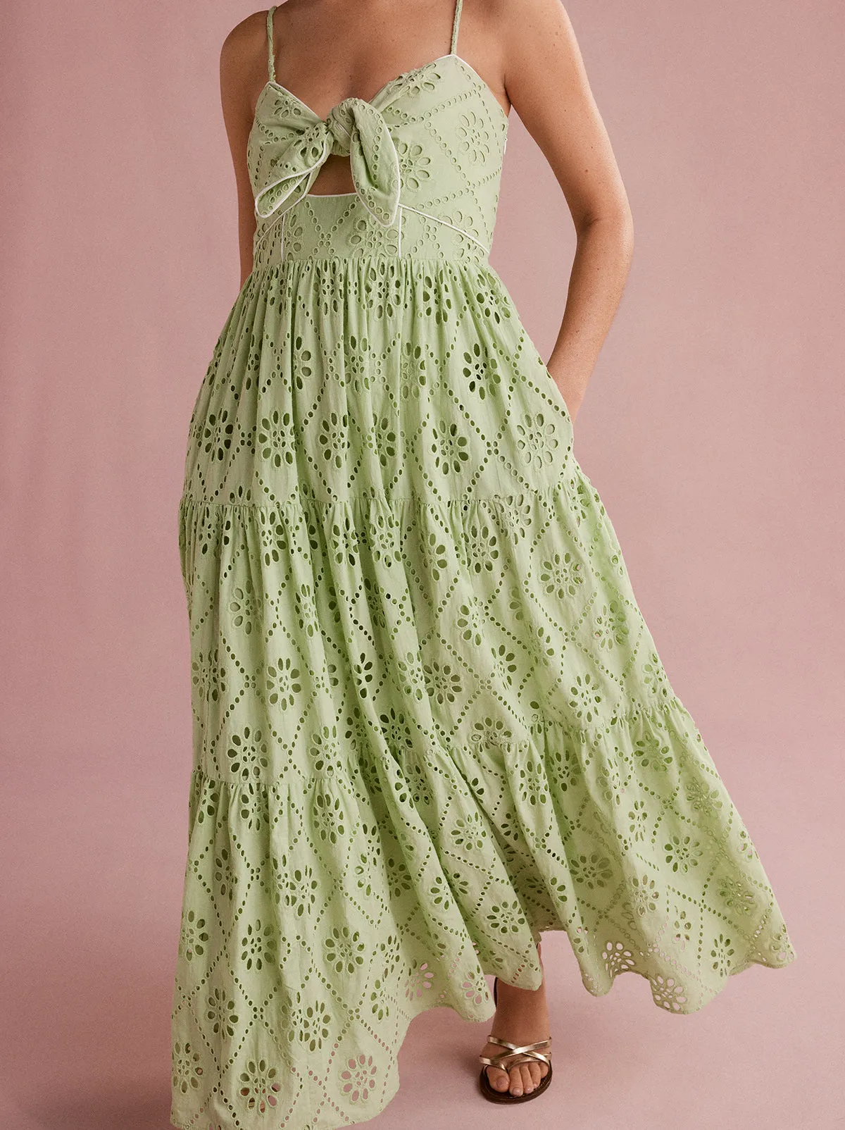 Immy Pistachio Broderie Midi Dress