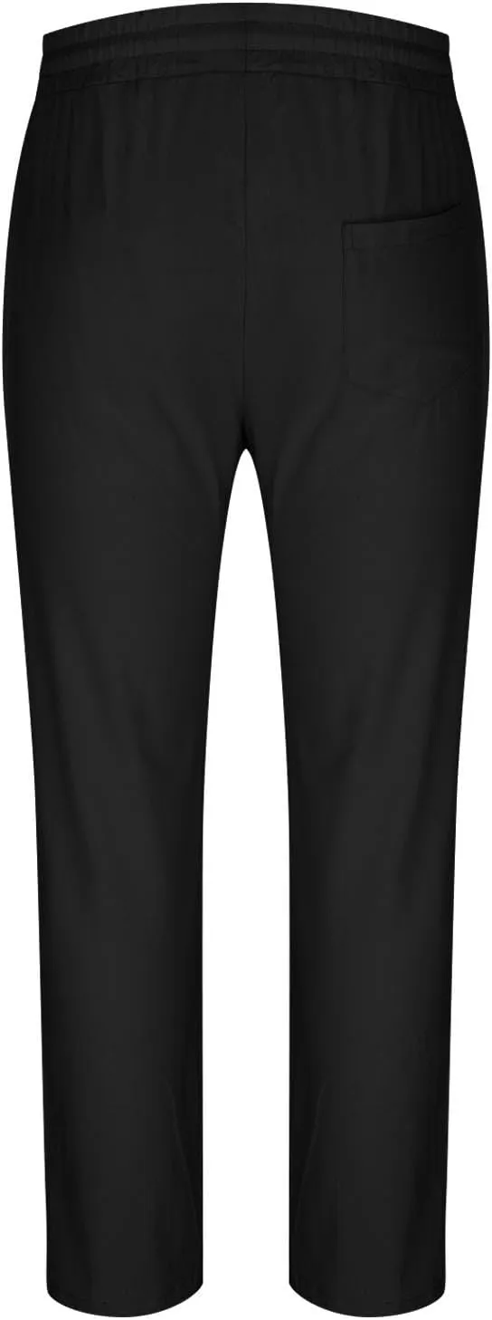 Linen Pants Men Slim Fit Drawstring Elastic Waist Trousers Summer Comfortable Beach Pants with Pockets Full Length