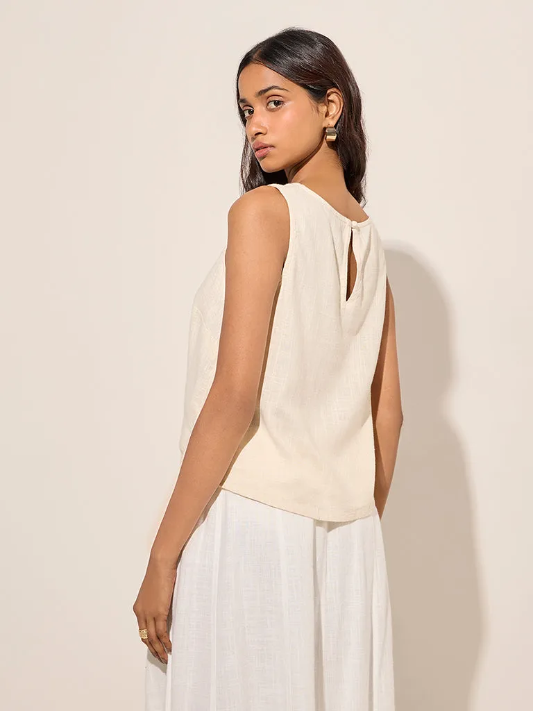 LOV Off-White Solid Blouse