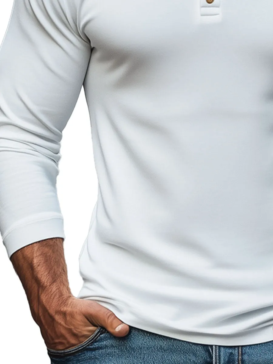 Men's Contrast Color Panel Long Sleeve Polo Shirt