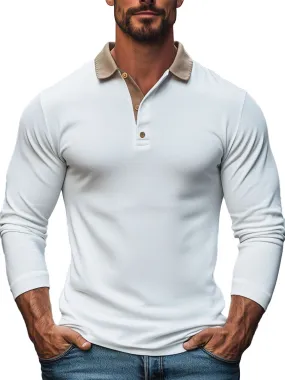 Men's Contrast Color Panel Long Sleeve Polo Shirt