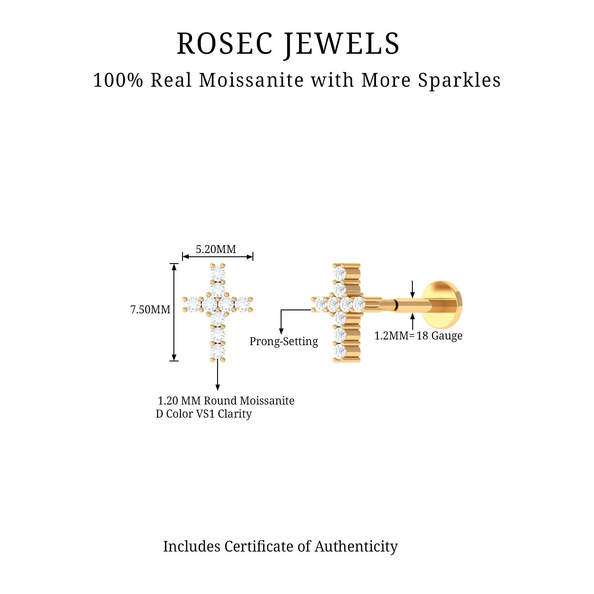 Minimalist Moissanite Cross Cartilage Earring