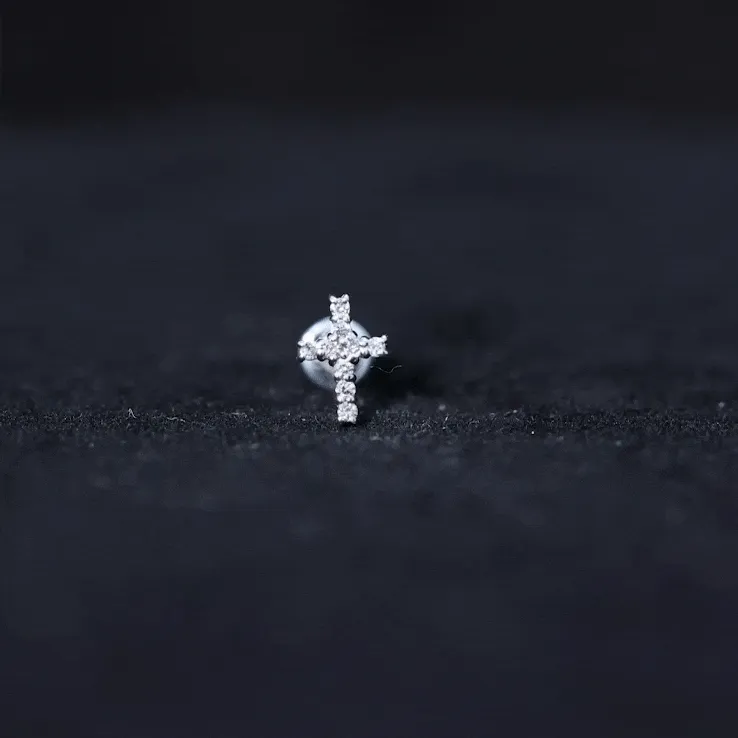 Minimalist Moissanite Cross Cartilage Earring