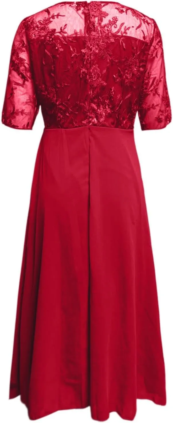 Mother of The Bride Dress for Wedding Chiffon See Through Irregular Hem Pleated Midi Dress A Line Short Sleeve Sundress