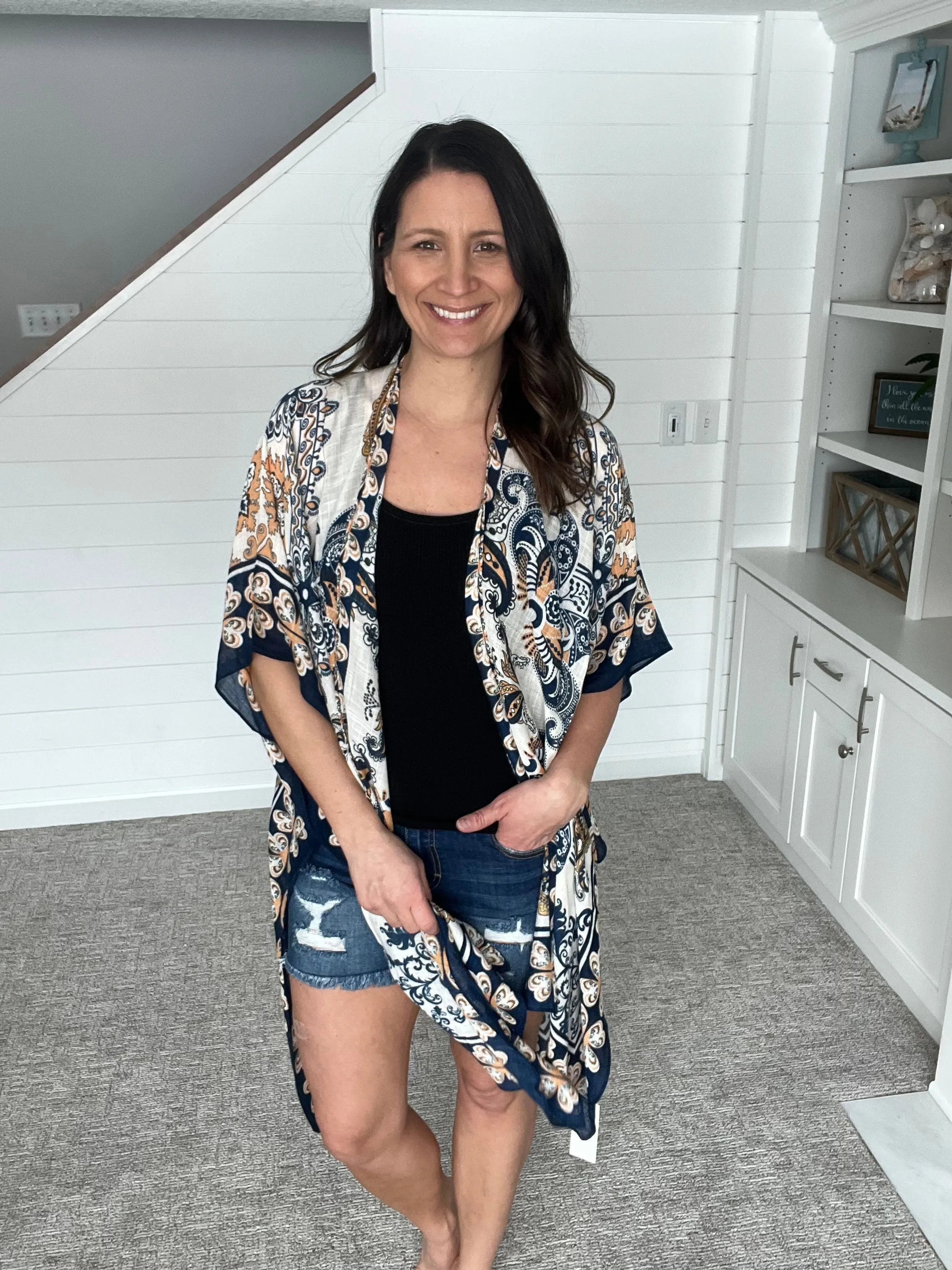 Paisley Print Navy Kimono