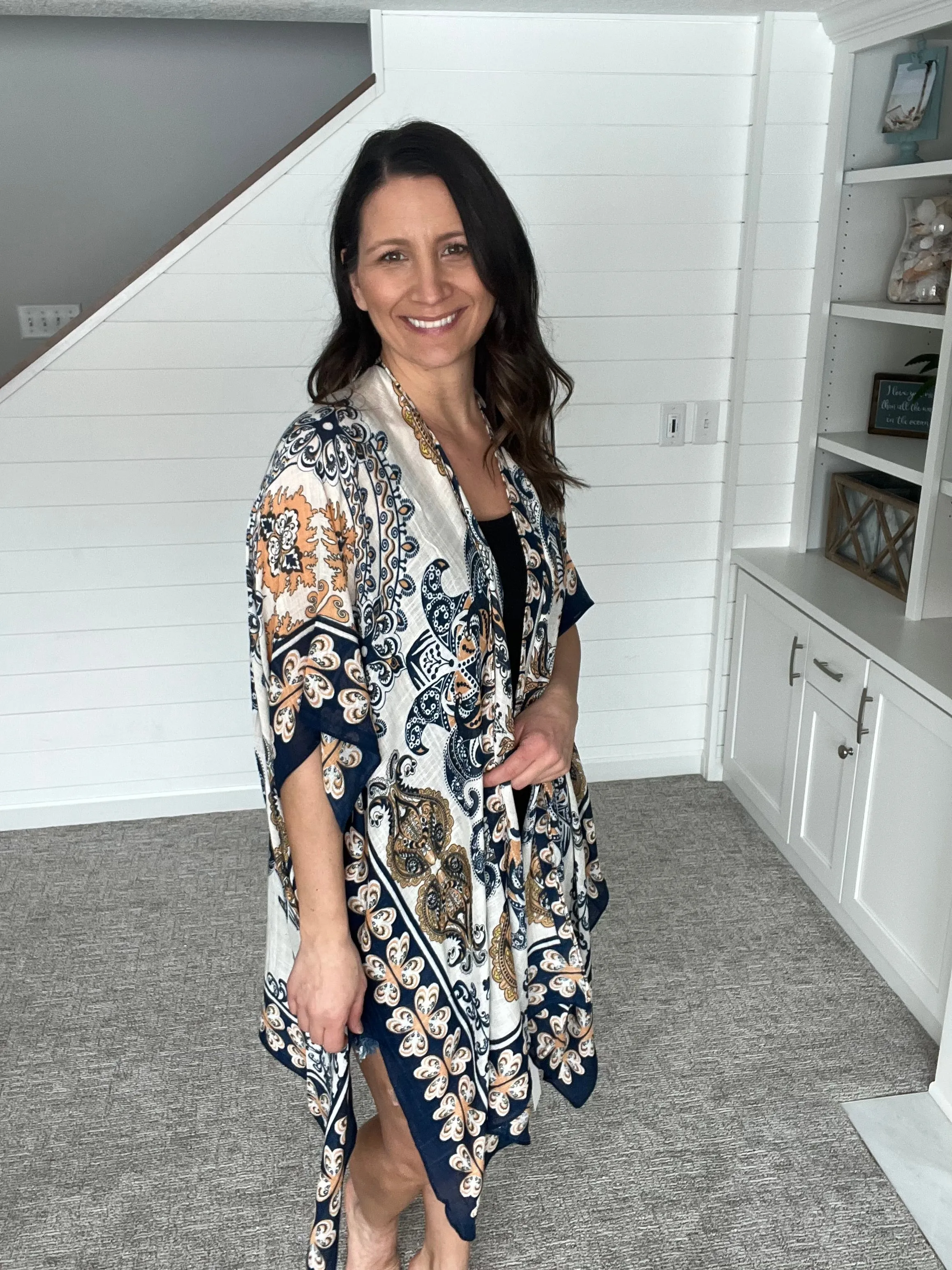 Paisley Print Navy Kimono