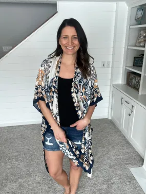 Paisley Print Navy Kimono