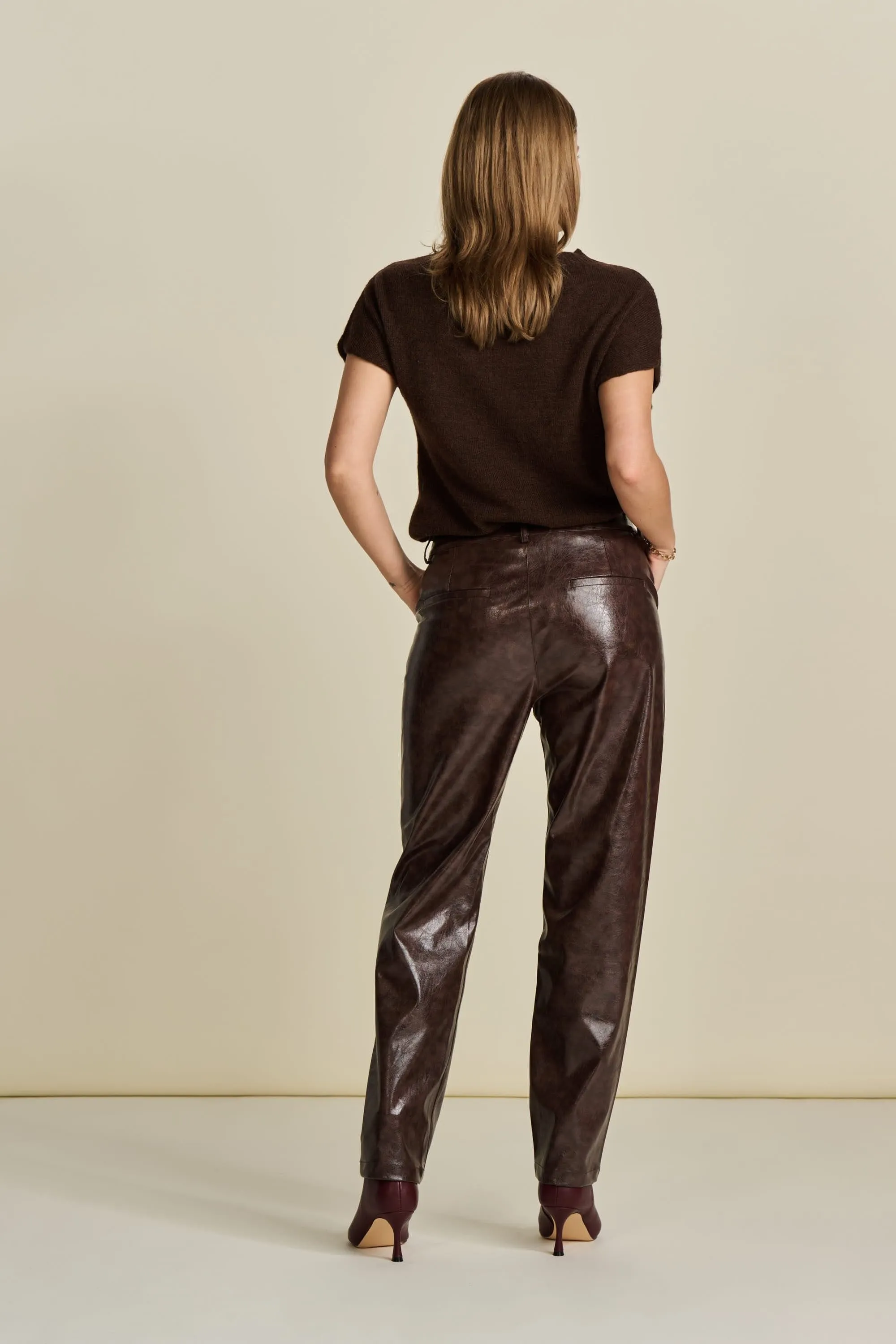 PANTS - Faux Leather Brown