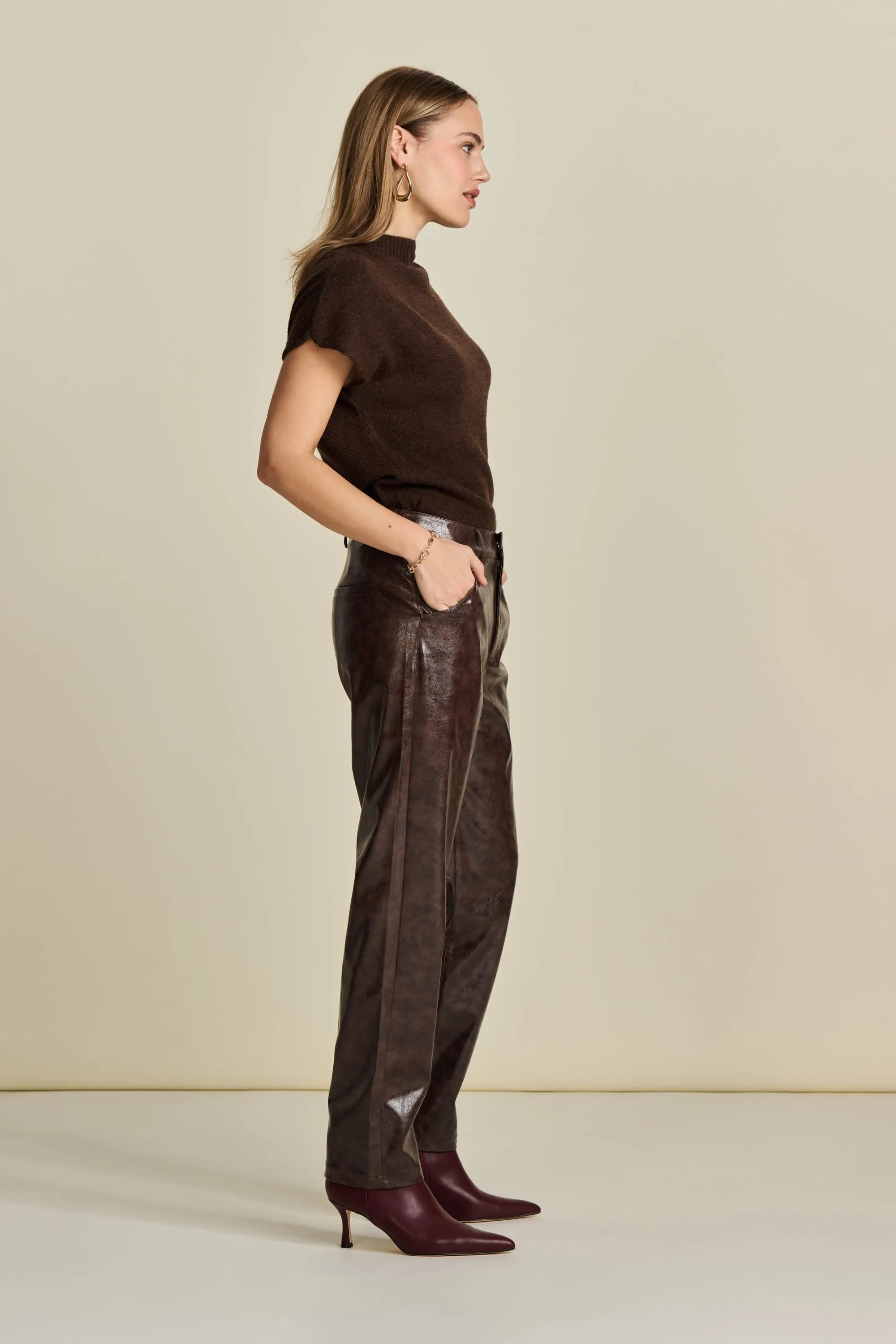 PANTS - Faux Leather Brown