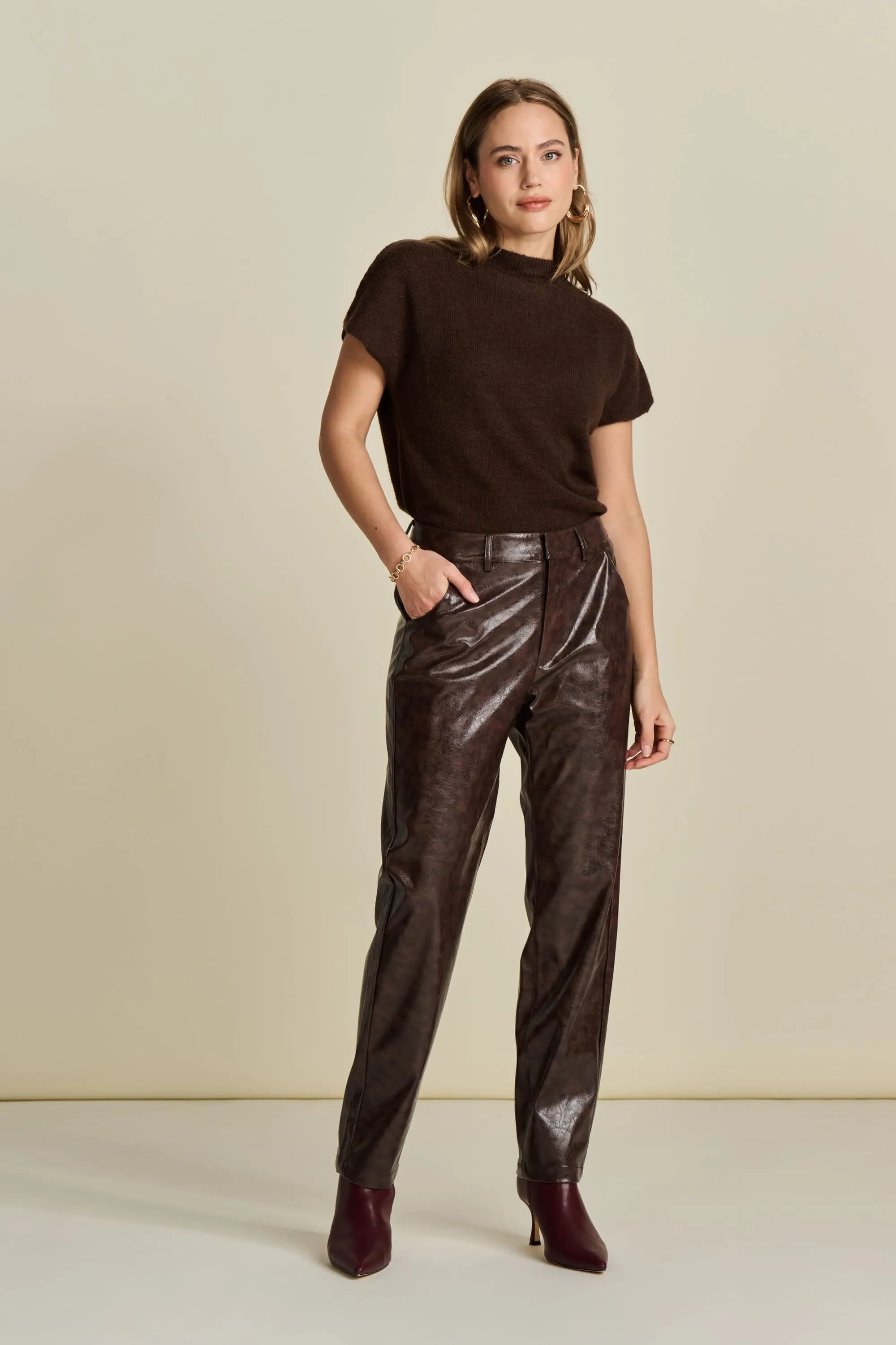 PANTS - Faux Leather Brown