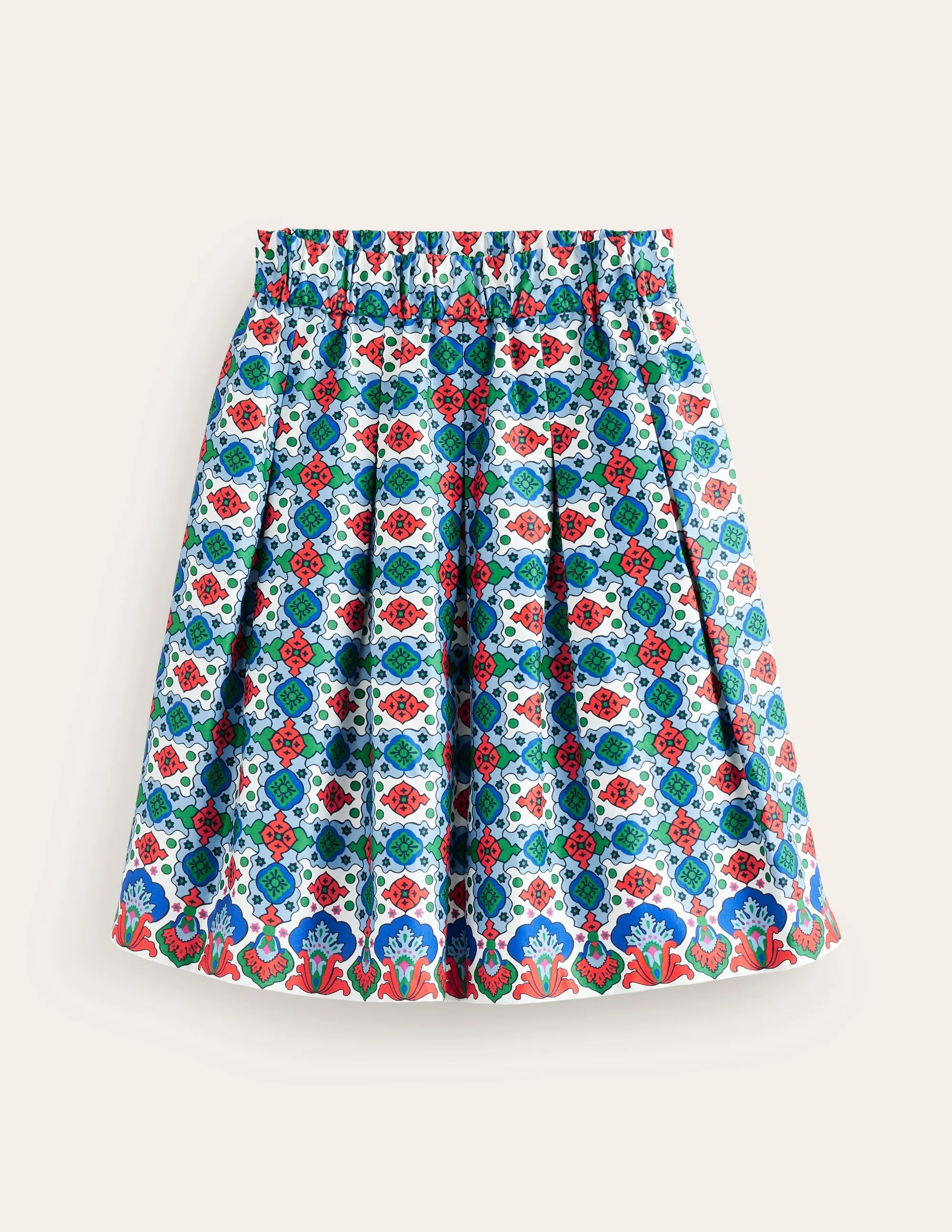 Pleated Cotton Skirt-Multi, Coastal Tile