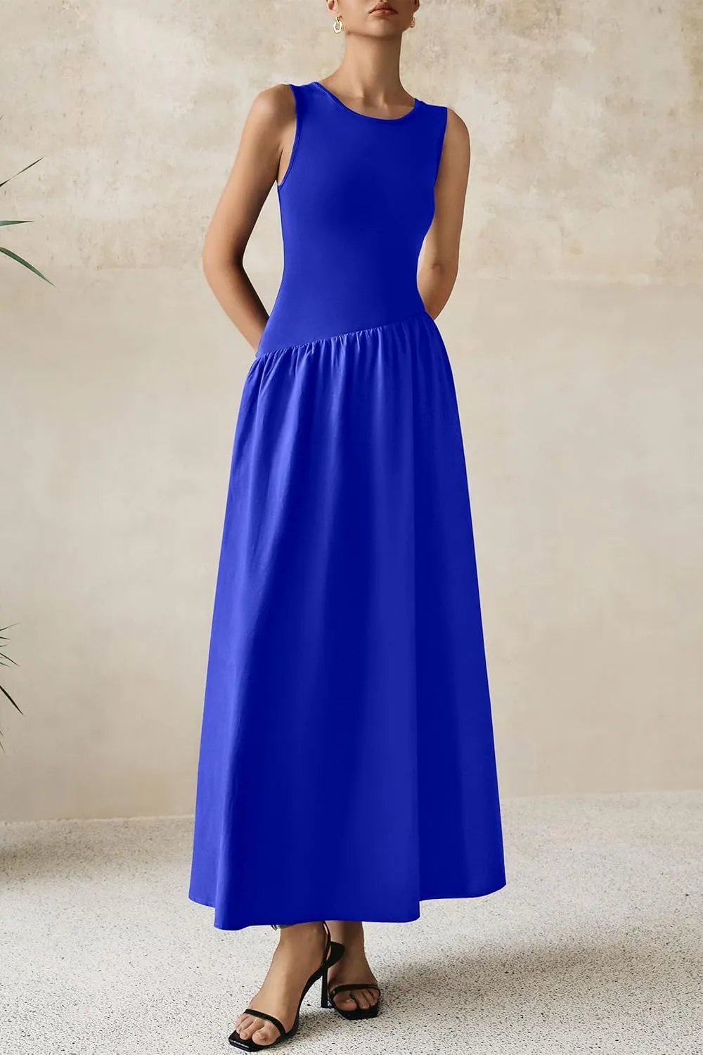 PRETTYGARDEN Women's Maxi Sundress Casual Summer 2025 Sleeveless Asymmetrical Drop Waist Patchwork Long Flowy Tank Dresses