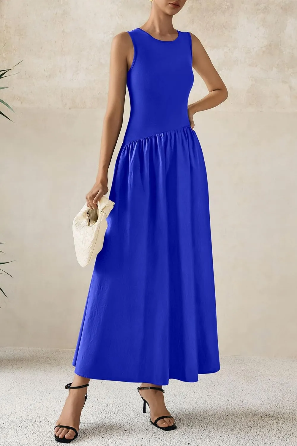 PRETTYGARDEN Women's Maxi Sundress Casual Summer 2025 Sleeveless Asymmetrical Drop Waist Patchwork Long Flowy Tank Dresses