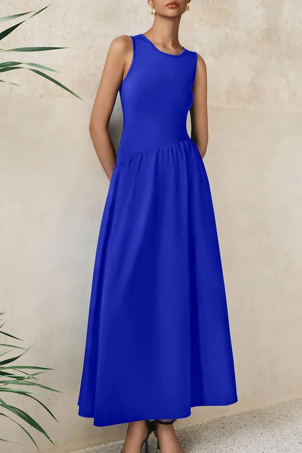 PRETTYGARDEN Women's Maxi Sundress Casual Summer 2025 Sleeveless Asymmetrical Drop Waist Patchwork Long Flowy Tank Dresses