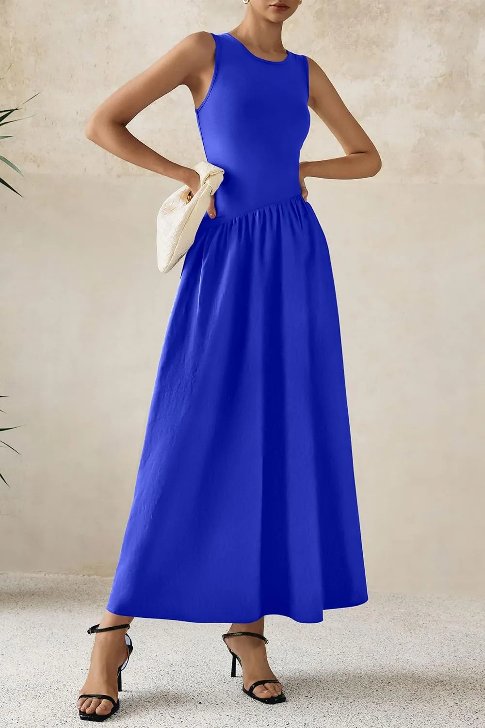 PRETTYGARDEN Women's Maxi Sundress Casual Summer 2025 Sleeveless Asymmetrical Drop Waist Patchwork Long Flowy Tank Dresses