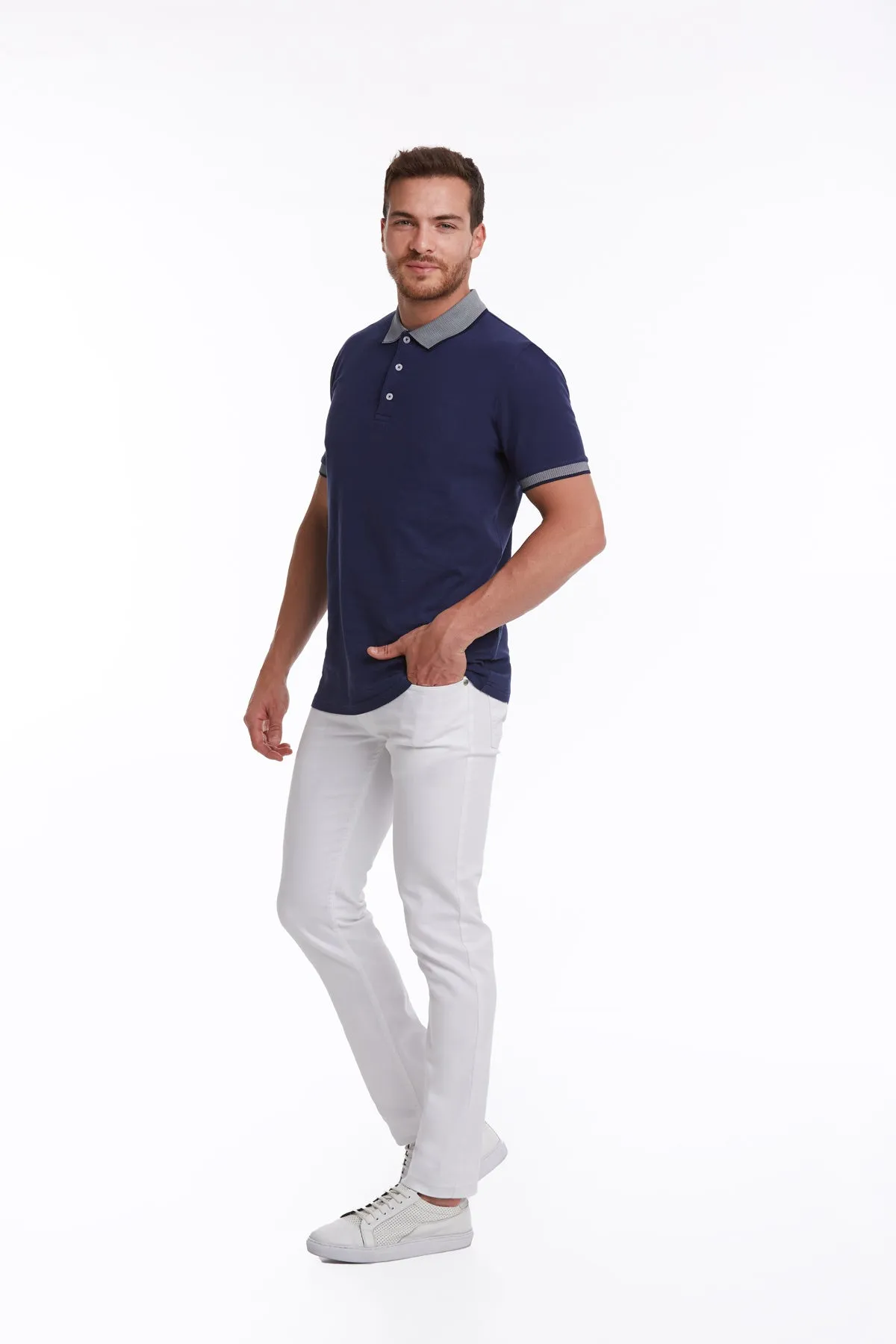 Regular Fit Navy Basic 100% Cotton Polo T-Shirt