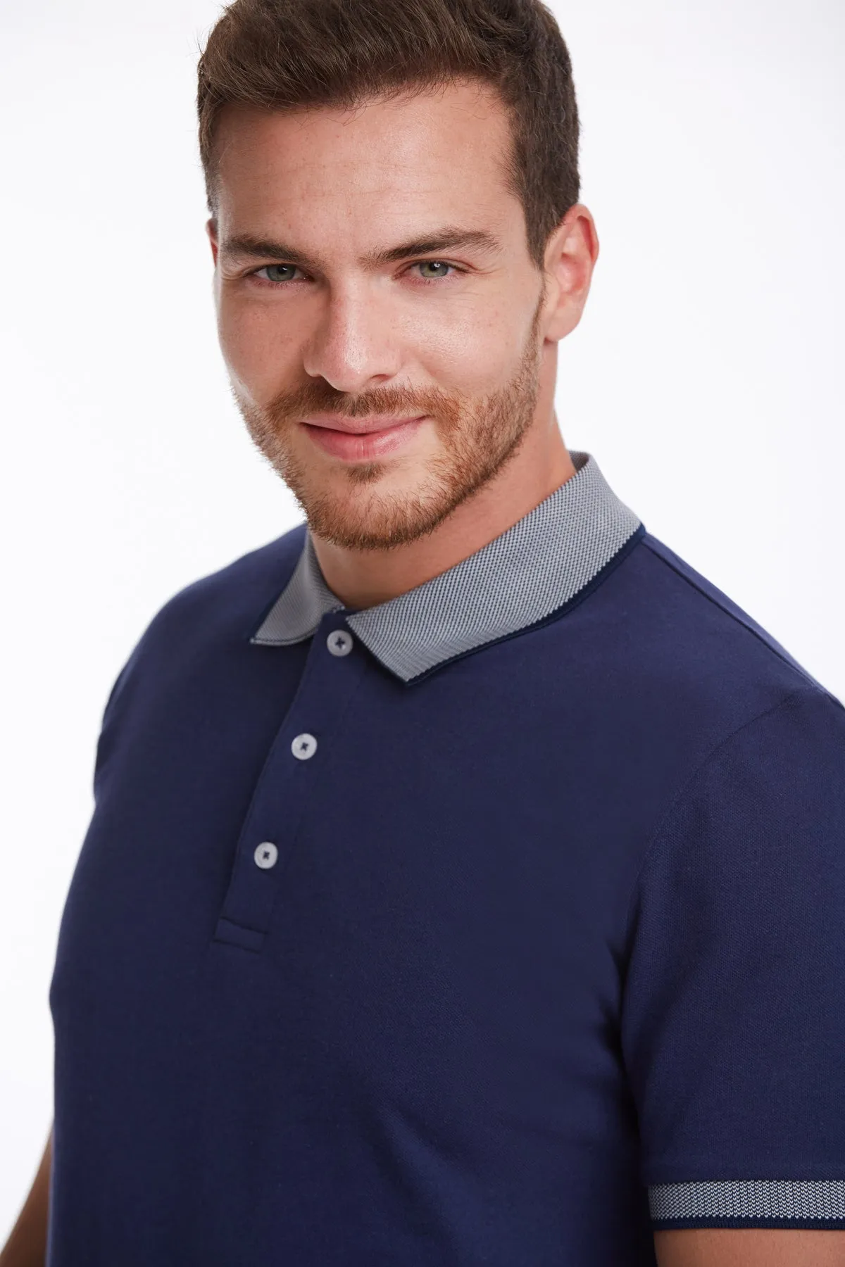 Regular Fit Navy Basic 100% Cotton Polo T-Shirt