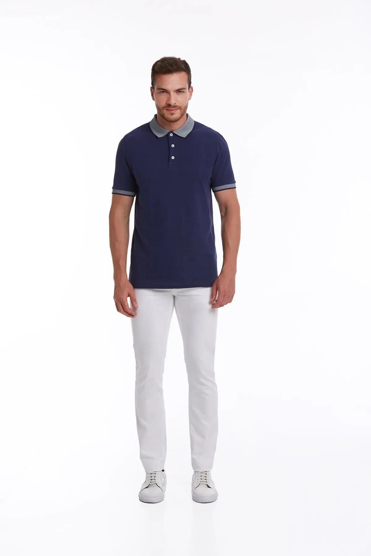Regular Fit Navy Basic 100% Cotton Polo T-Shirt