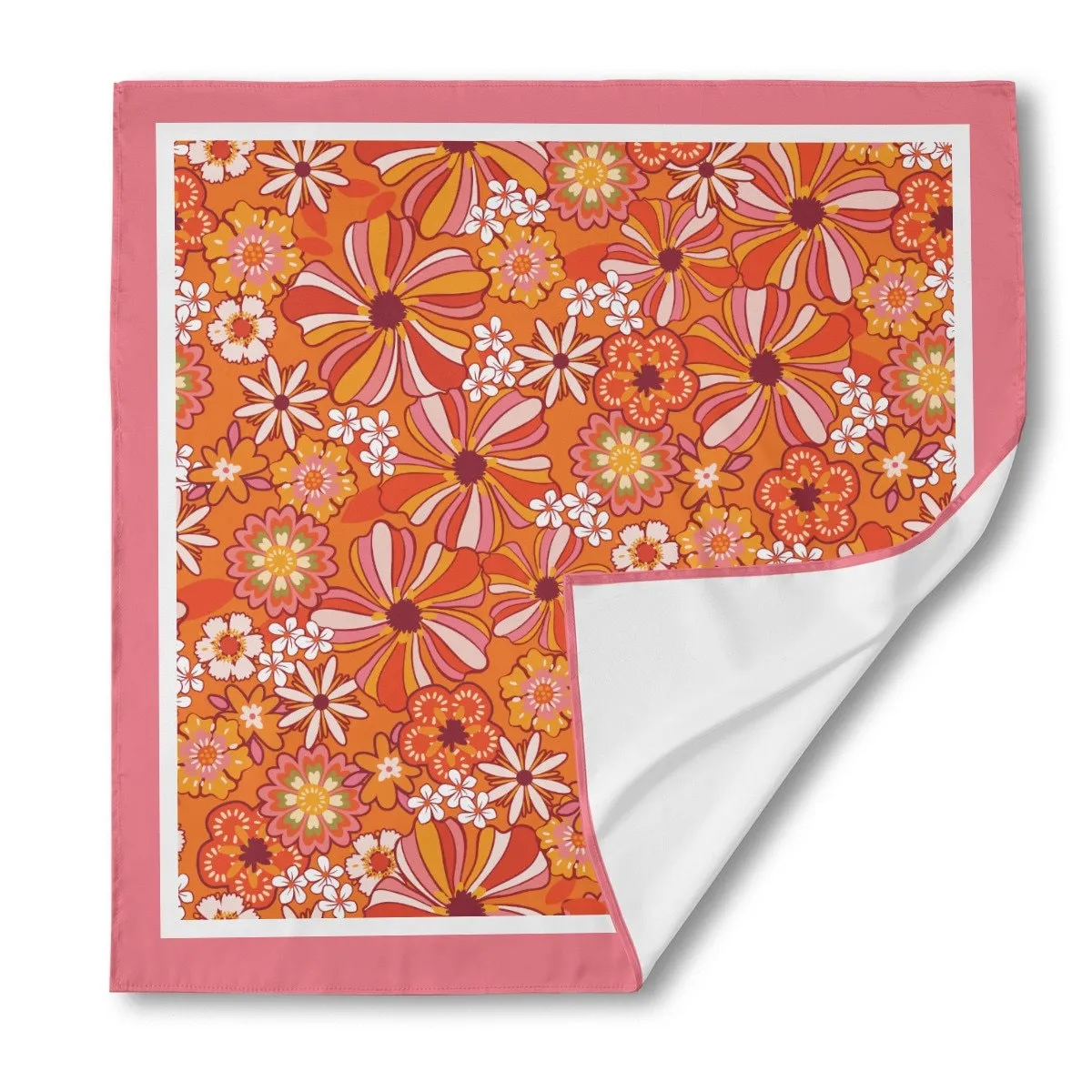 Retro Scarf Women, Vintage inspired Scarf, Boho Scarf, Imitation Silk Scarf, 60s 70s style Orange Floral Scarf, Large Square Scarf, Bandana