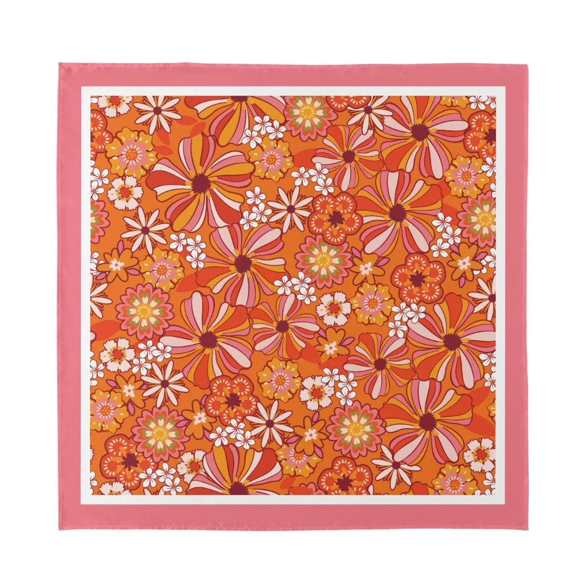 Retro Scarf Women, Vintage inspired Scarf, Boho Scarf, Imitation Silk Scarf, 60s 70s style Orange Floral Scarf, Large Square Scarf, Bandana