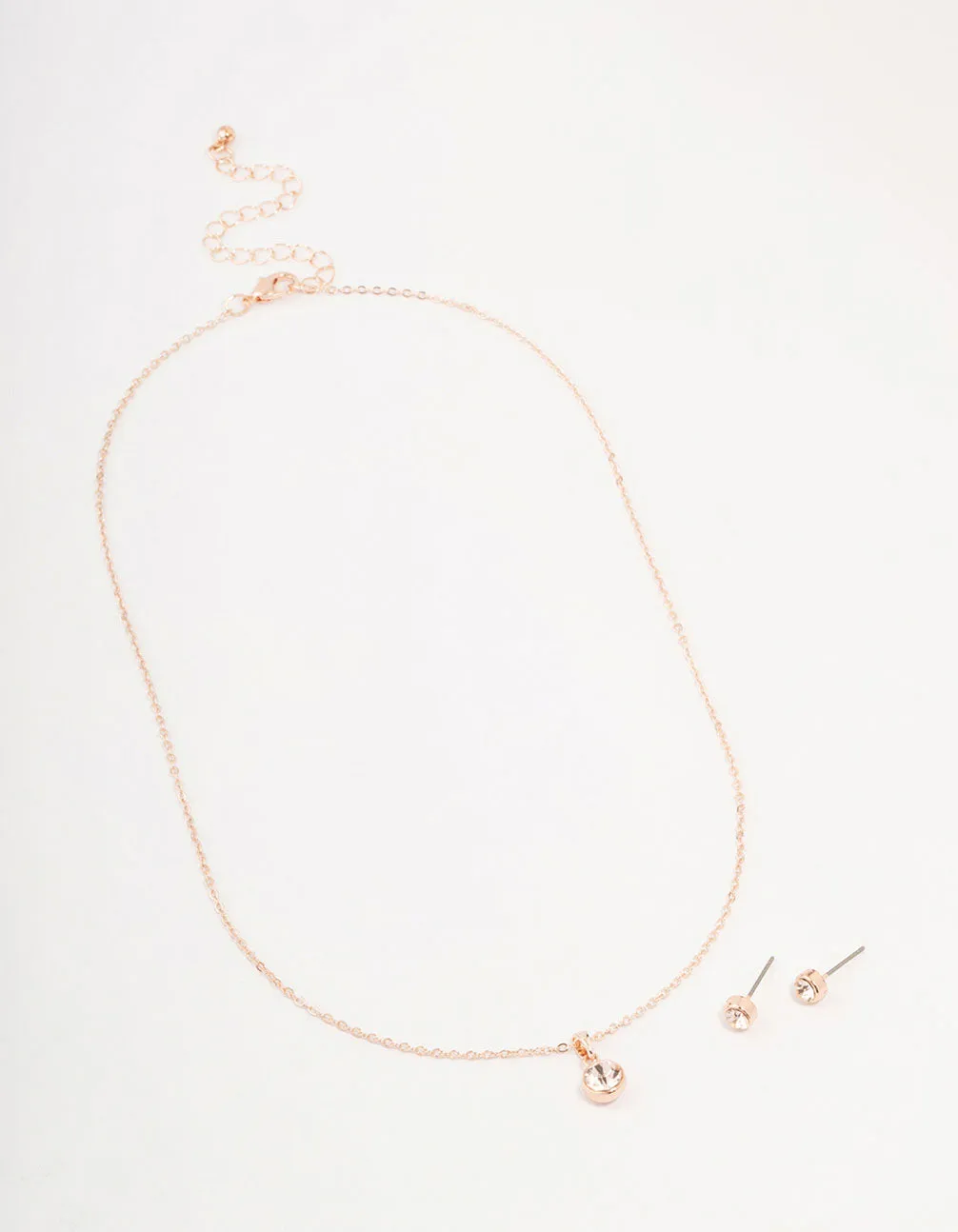 Rose Gold Bezel Bohemia Czech Crystal Necklace & Stud Earrings Set