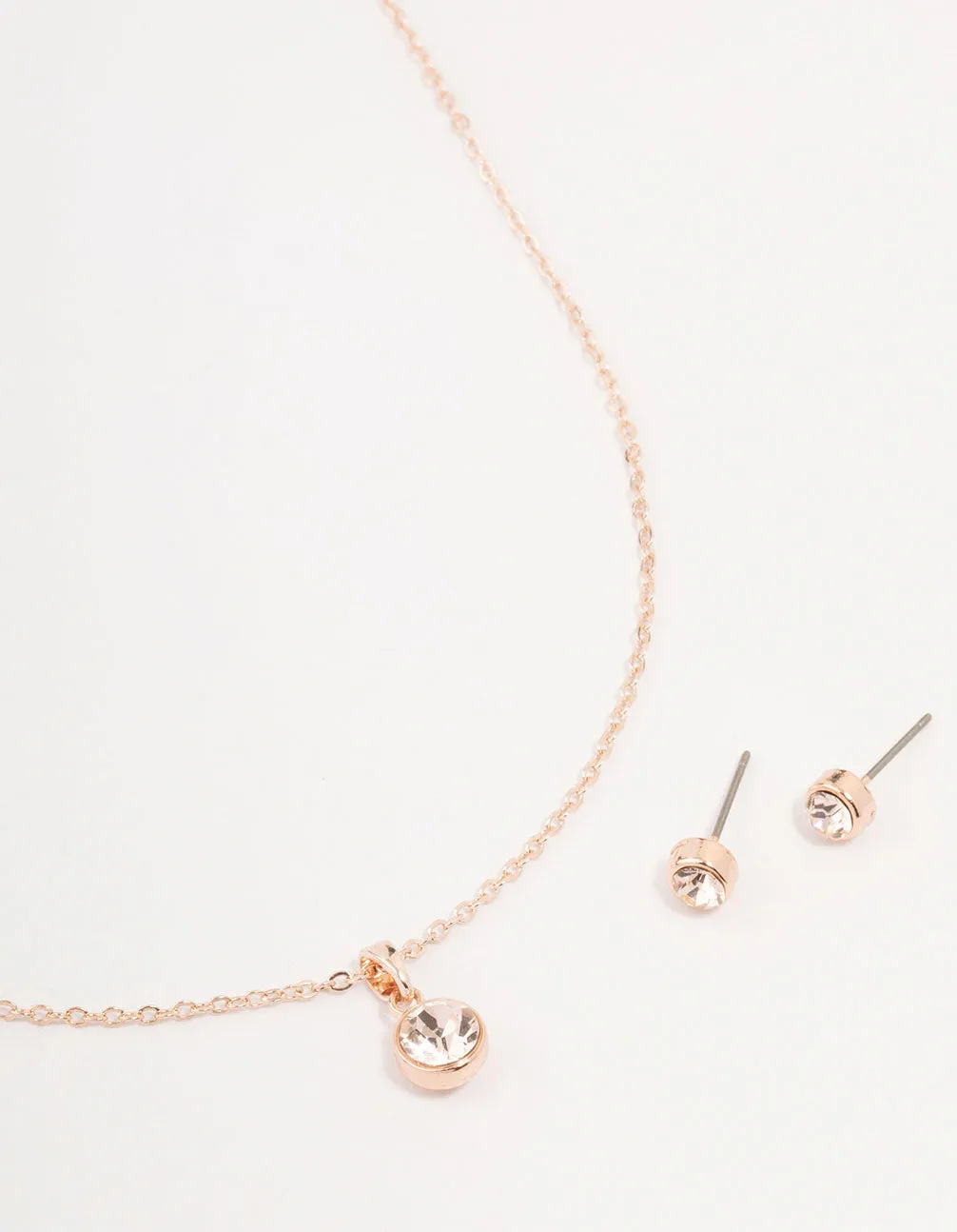 Rose Gold Bezel Bohemia Czech Crystal Necklace & Stud Earrings Set