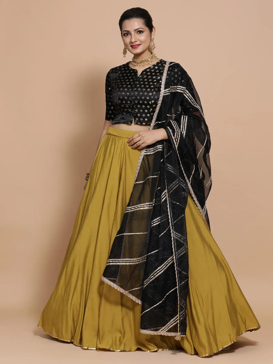 Ruhi x Tyohaar | Elbow Sleeves Satin Viscose Saree Blouse in Black Butta Fabric