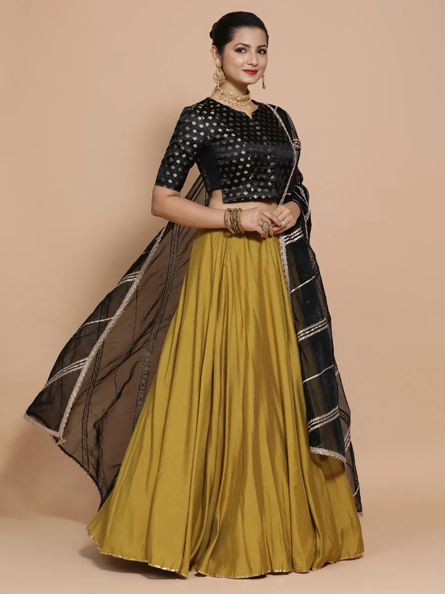 Ruhi x Tyohaar | Elbow Sleeves Satin Viscose Saree Blouse in Black Butta Fabric