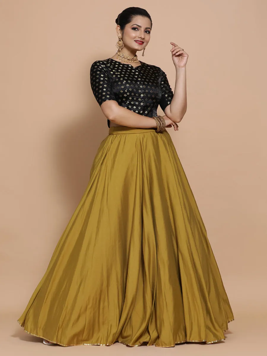 Ruhi x Tyohaar | Elbow Sleeves Satin Viscose Saree Blouse in Black Butta Fabric
