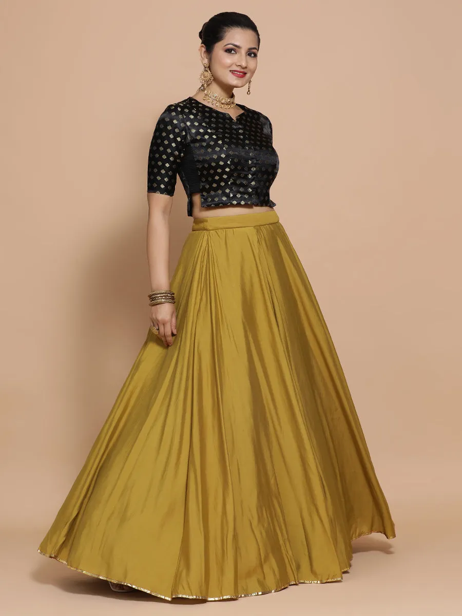 Ruhi x Tyohaar | Elbow Sleeves Satin Viscose Saree Blouse in Black Butta Fabric